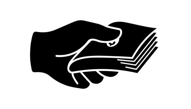 Hand holding cash money stack isolated on transparent background cutout