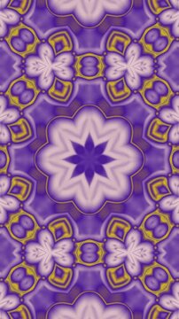 Seamless abstract geometric purple and gold kaleidoscope pattern background design.