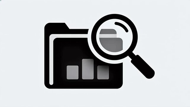 Black folder icon with magnifying glass searching file illustration