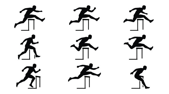 Athlete hurdling over bar in sequential motion illustration isolated on white background
