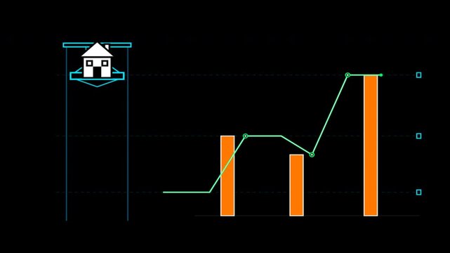 Housing market trend motion with property value bar charts. 4k