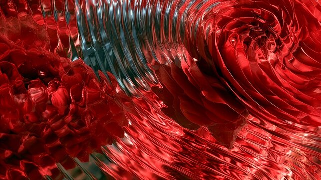 Abstract red flower reflections through distorted glass surface