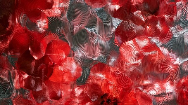 Abstract red floral pattern through distorted glass texture