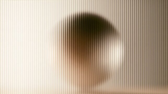 Blurred brown circle silhouette behind frosted ribbed glass background