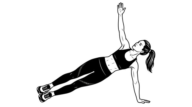 Woman side plank exercise, fitness workout illustration, active lifestyle, core strength