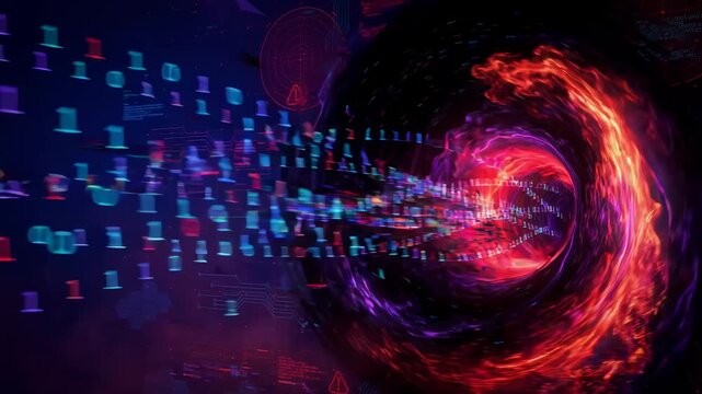 Data vortex swirling with malware corruption