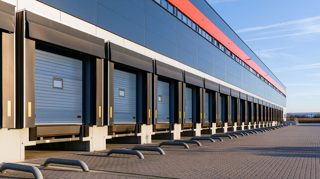 modern warehouse exterior with loading dock bays under