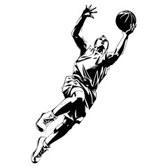 Basketball Player Jumping and Shooting Ball High Contrast Illustration © EngMohamedAI
