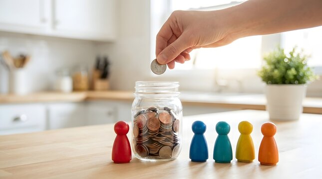 A thoughtful gesture of saving small colorful wooden game pieces within a glass jar representing cherished memories and playful moments at home