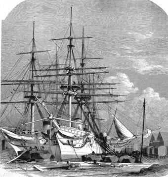 The Hospital Ships for the English Expedition to Abyssinia, 1868, Ethiopia, Historic, digitally restored reproduction of a 19th century original, exact original date unknown