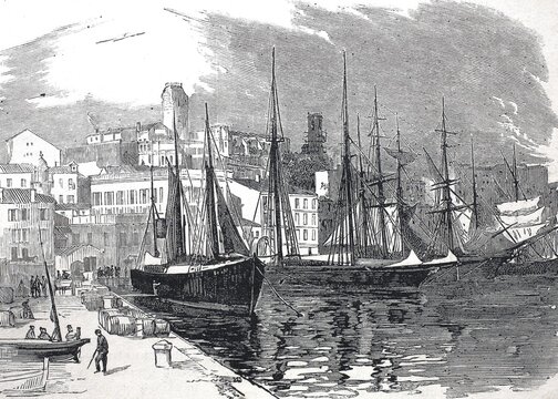 The harbour of Cannes in 1883, France, Historical, digitally restored reproduction from a 19th century original, Record date not stated