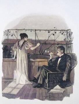 In the evening on the terrace under a southern sky, distinguished couple on holiday, 1880, Italy, Historic, digitally restored reproduction of a 19th century original