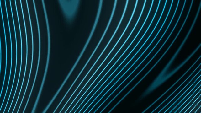 a dark, abstract digital background with glowing teal and blue curved lines forming a wave or ribbon pattern