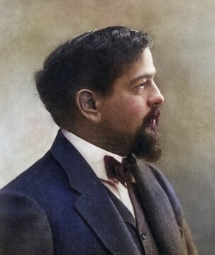 (Achille) Claude Debussy (1862-1919), French composer. After a photograph by Nadar, pseudonym of Gaspard-Felix Tournachon (1820-1910), Historic, digitally restored reproduction from a 19th century original, Record date not stated