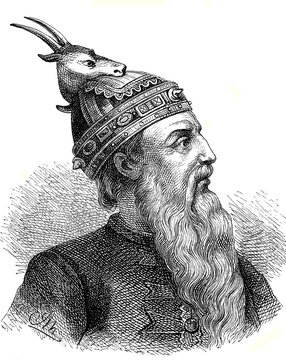 George Kastriota, Gjergj Kastrioti, called Skanderbeg, 6 May 1405 - 17 January 1468, was a prince from the Albanian noble family of the Kastrioti and a military commander who served the Ottoman Empire from 1423 to 1443, the Republic of Venice from 1443 to 1447 and the Kingdom of Naples from 1451 until his death, Albania, Historical, digitally restored reproduction of an original 19th century master, exact original date unknown