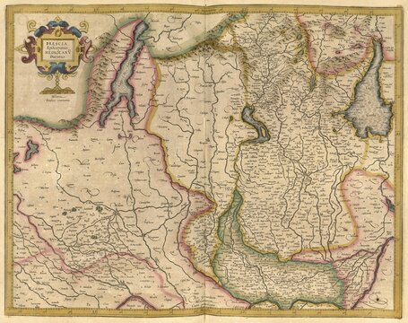 Atlas, map from 1623, Emilia Romagna, Brescia, Lake Garda, Lombardy, Italy, digitally restored reproduction from an engraving by Gerhard Mercator, born as Gheert Cremer, 5 March 1512, 2 December 1594, geographer and cartographer
