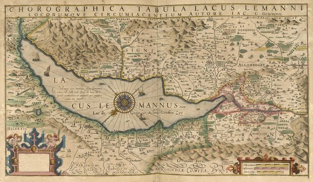 Atlas, map from 1623, Switzerland with Lake Geneva, digitally restored reproduction from an engraving by Gerhard Mercator, born as Gheert Cremer, 5 March 1512, 2 December 1594, geographer and cartographer
