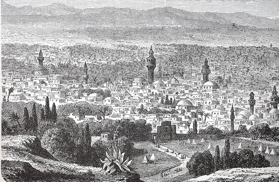 View of Damascus in 1880, Syria, Historic, digitally restored reproduction of a 19th century original, exact original date unknown