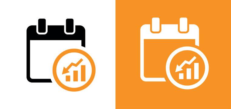Calendar icon with a downward trend chart symbol, representing financial decline or schedule deadline, vector illustration