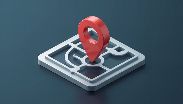 Red location pin marker standing upright on a detailed square map icon rendered in clean modern style