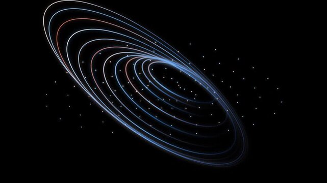 Abstract glowing orbital rings and particle swarm motion background, futuristic digital energy vortex, science fiction space concept
