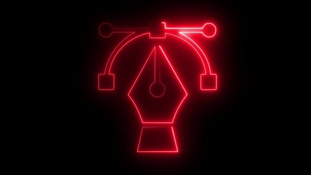 Neon red pen tool path vector graphic with glowing anchor points and handles for digital design software interface