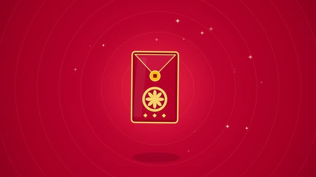Red tarot card with golden symbol illustration