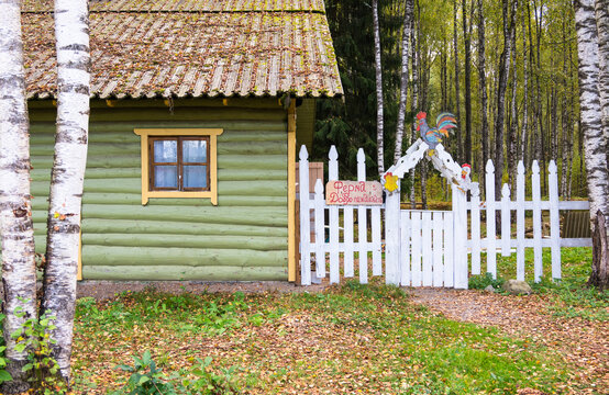 Traditional wooden house in Verkhnie Mandrogi village on the Svir River, Leningrad Oblast, Russia