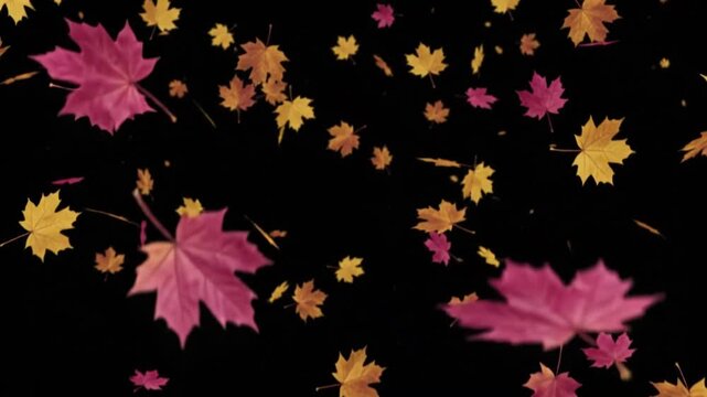 Many colorful autumn maple leaves falling down in the air season