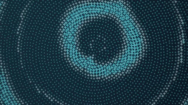 Abstract halftone circle animation, blue dotted radial pattern background, retro pop art motion graphic for digital displays and video transitions