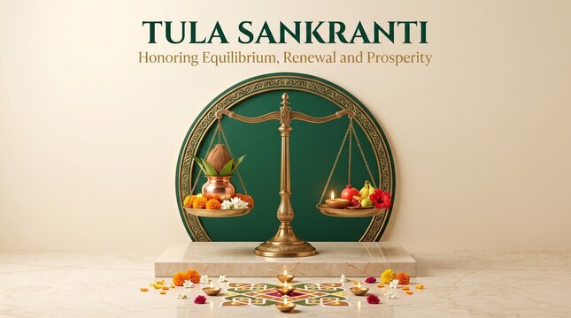 Tula Sankranti Festival Greeting with Golden Balance Scale