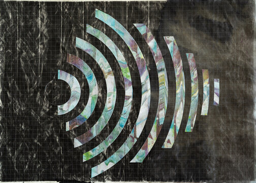 Colorful Wavy Lines Graphic on Black Paper Collage Art for Abstract Backgrounds and Modern Graphic Design