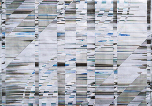 Symmetric Blue and Black Glitch Pattern Created with Handmade Paper Collage Technique for Modern Abstract Backgrounds and Graphic Design