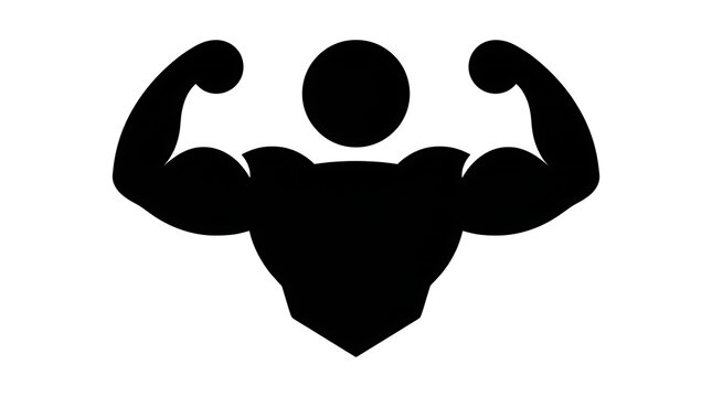 Black bodybuilder muscle flexing silhouette icon representing strength power fitness and athletic health performance
