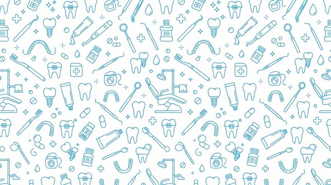Seamless dental care icons pattern for dentistry and oral hygiene