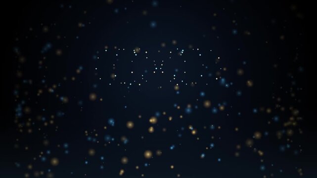 Abstract infinity symbol formed by glowing particles, digital motion background, floating light orbs in dark space