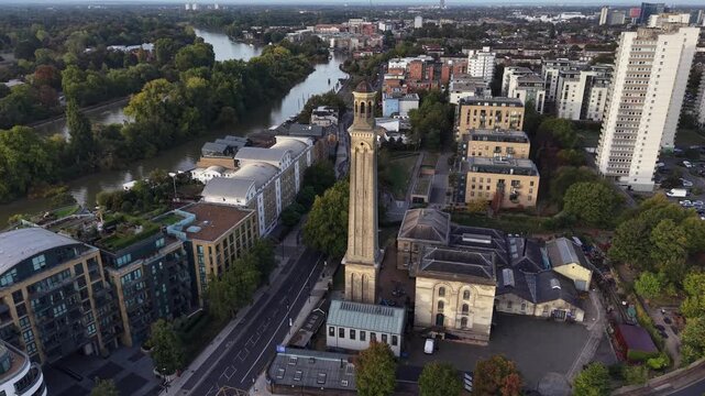 Historic standpipe tower preserving industrial heritage. It is at the London Museum of Water and Steam in Brentford.