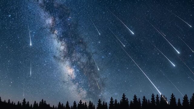天の川の下を流れる流星群と星空の背景動画