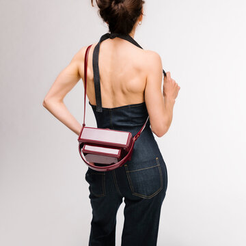 Back View Fashion Model in Denim Dress