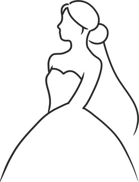 bride in wedding dress line drawing