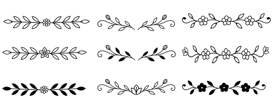 Floral divider set with black leaf branches and flower elements for elegant wedding decor.