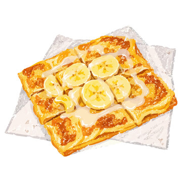 Hand Drawn Thai Banana Roti with Condensed Milk Illustration
