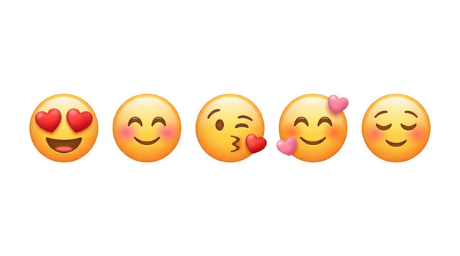 Set of romantic love and affectionate emoji emoticons