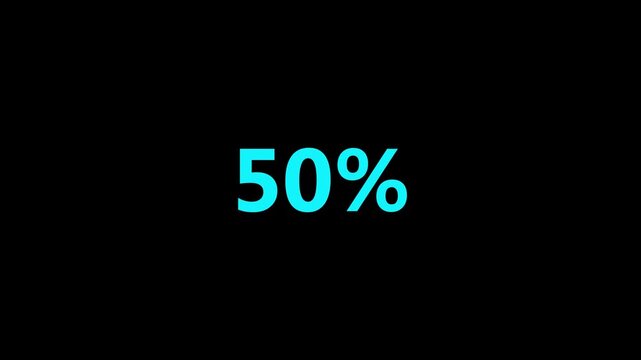 Glowing Cyan Percentage Counter Animated 0 Percent to 100Percent Isolated on Black Background, Concept of Neon Cyberpunk Loading Bar, Futuristic Progress Indicator, Data Transfer, and Modern Digital U