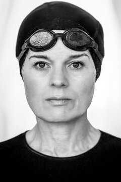 Black and White Portrait of a Female Swimmer