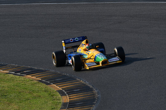 Scarperia, Italy - October 2th 2026: Benetton B191 of year 1991 ex Michael Schumacher and Nelson Piquet drive by unknown in action during practice session at Mugello Circuit.