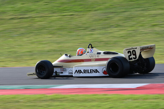 Scarperia, Italy - October 2th 2026: Arrows A6 of year 1983 ex Marc Surer drive by unknown in action during practice session at Mugello Circuit.