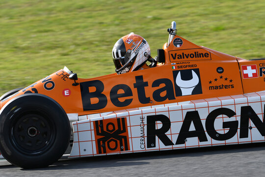 Scarperia, Italy - October 2th 2026: Arrows A3 of year 1980 ex Riccardo Patrese and Jochen Mass drive by unknown in action during practice session at Mugello Circuit.