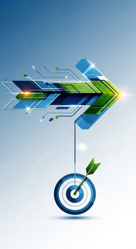 Green arrow target with digital elements flying upward