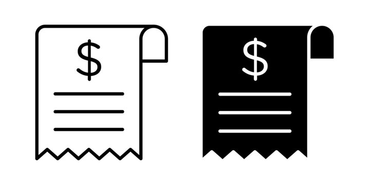 Paper Check Receipt Icon with a clean outline and smooth stroke design representing payment records and financial transactions.